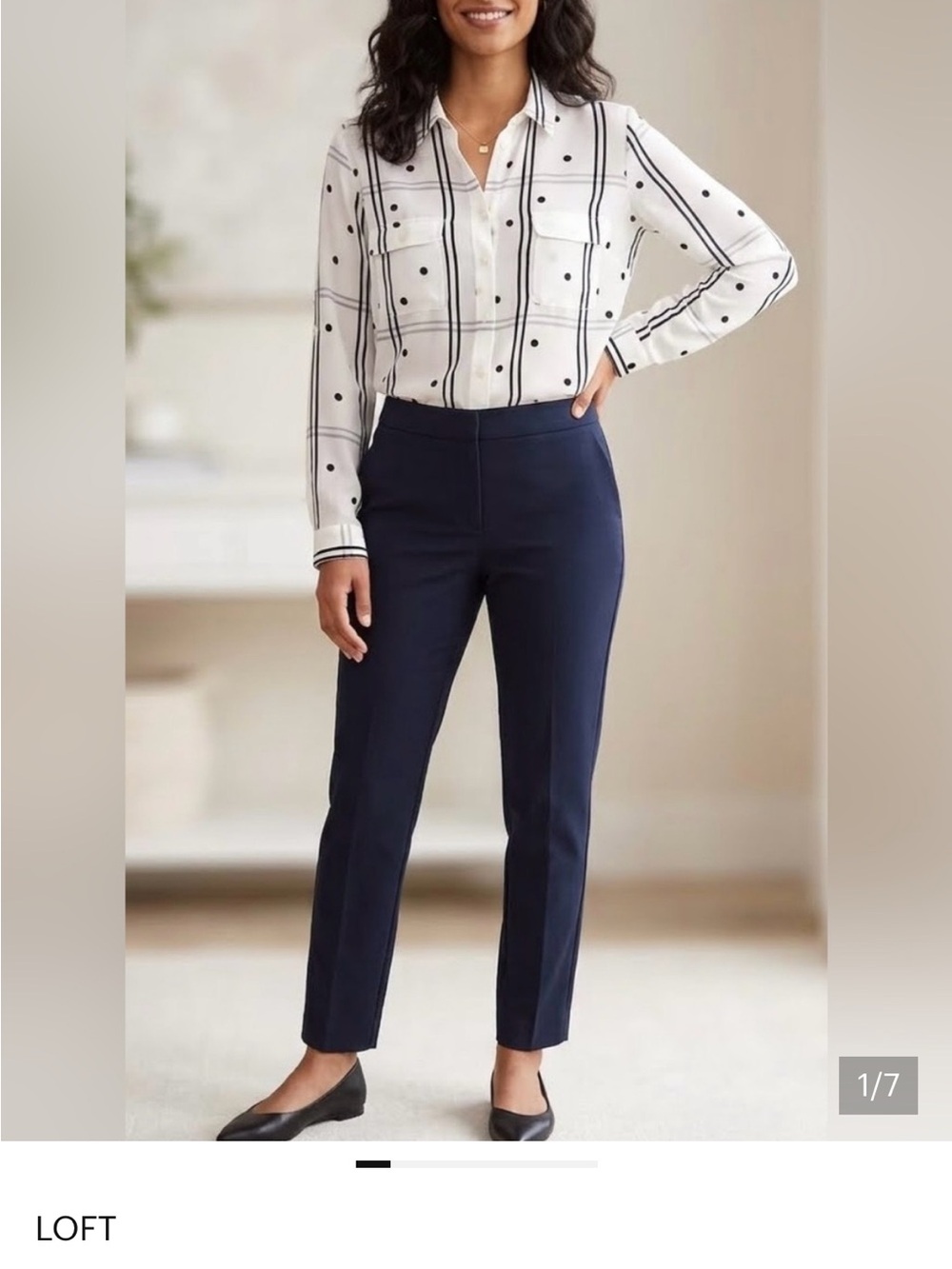 LOFT Dotted Plaid Blouse Sz M
